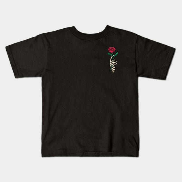 Romantic Rose Skeleton Hand Holding Flower by Tobe Fonseca Kids T-Shirt by Tobe_Fonseca